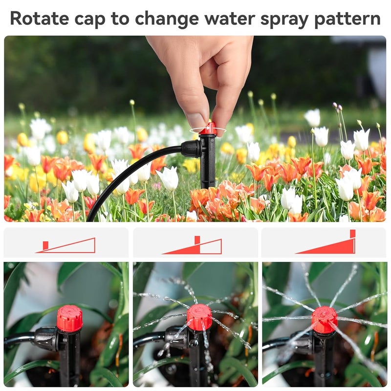 La Farah 50pcs Drip Irrigation Emitters with Stake, Adjustable 360 Degree Water Flow Lock Barbed Dripper for 1/4" Drip Irrigation Tubing，Garden Irrigation Sprayer for (4-7mm) Watering System - Image 4
